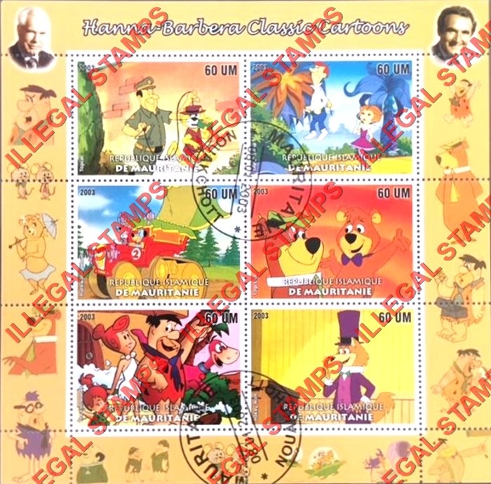 MAURITANIA 2003 Hanna-Barbera Classic Cartoons Counterfeit Illegal Stamp Souvenir Sheet of 6