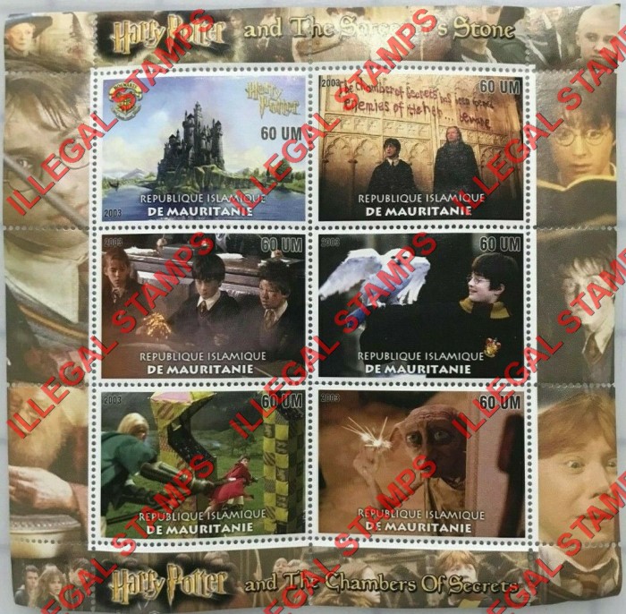 MAURITANIA 2003 Harry Potter and the Sorcerer's Stone Counterfeit Illegal Stamp Souvenir Sheet of 6