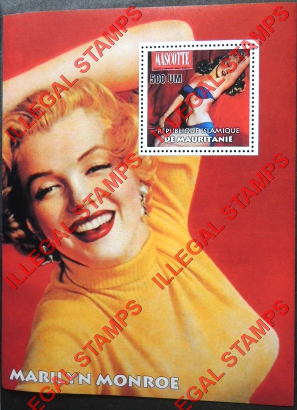 MAURITANIA 2003 Marilyn Monroe Counterfeit Illegal Stamp Souvenir Sheet of 1 (Sheet 1)