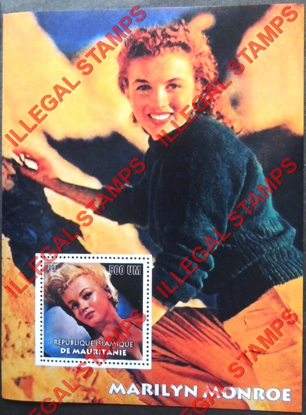 MAURITANIA 2003 Marilyn Monroe Counterfeit Illegal Stamp Souvenir Sheet of 1 (Sheet 2)