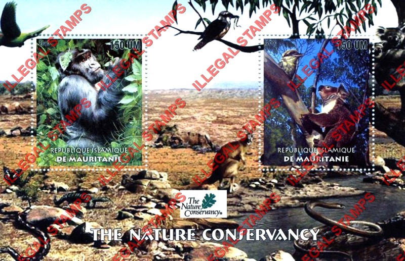 MAURITANIA 2003 Nature Conservancy Animals and Birds Counterfeit Illegal Stamp Souvenir Sheet of 2