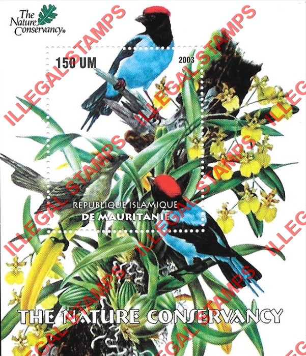 MAURITANIA 2003 Nature Conservancy Animals and Birds Counterfeit Illegal Stamp Souvenir Sheet of 1