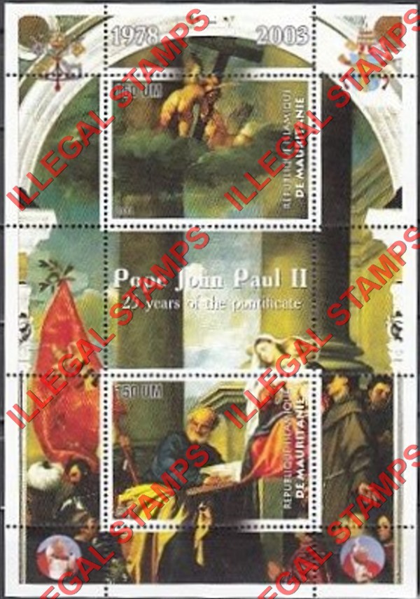 MAURITANIA 2003 Pope John Paul II Counterfeit Illegal Stamp Souvenir Sheet of 2 (Sheet 3)