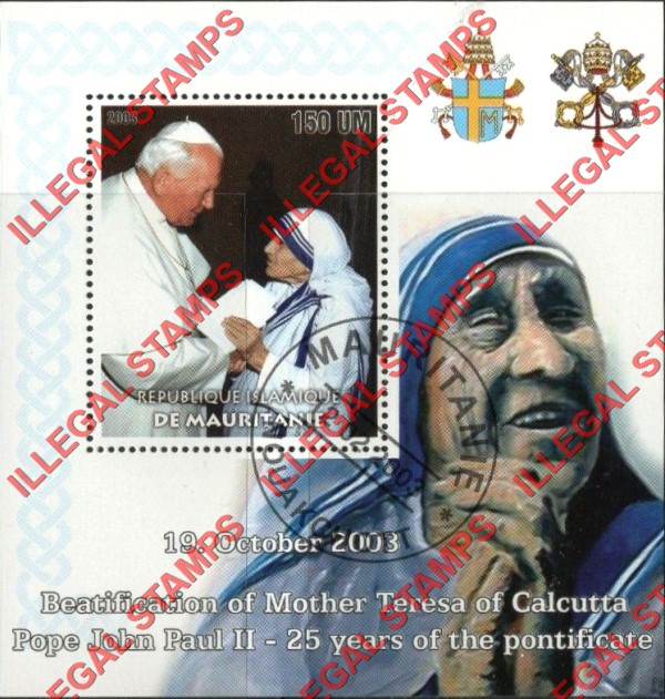 MAURITANIA 2003 Pope John Paul II Counterfeit Illegal Stamp Souvenir Sheet of 1 (Sheet 2)