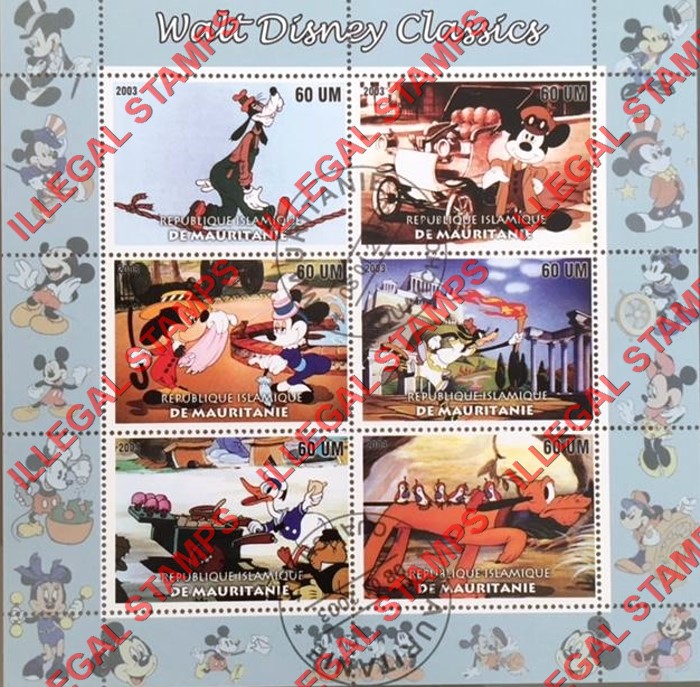 MAURITANIA 2003 Walt Disney Classics Counterfeit Illegal Stamp Souvenir Sheet of 6