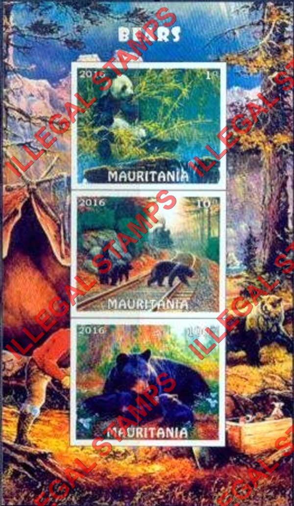 MAURITANIA 2016 Bears Counterfeit Illegal Stamp Souvenir Sheet of 3