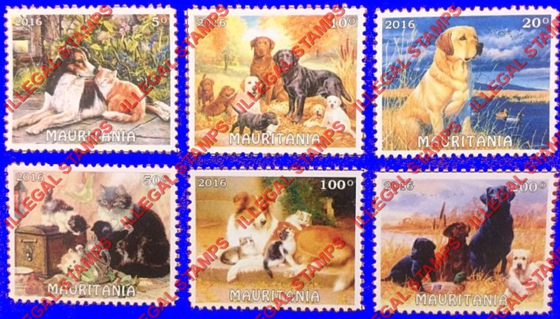 MAURITANIA 2016 Dogs and Cats Counterfeit Illegal Stamp Set of 6