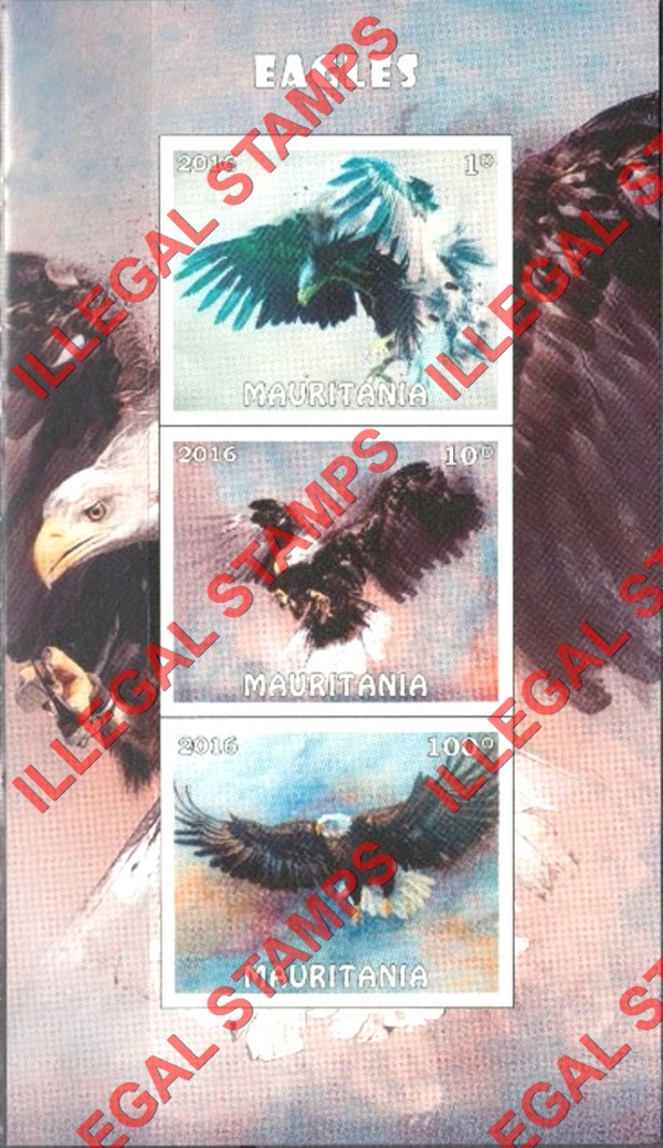 MAURITANIA 2016 Eagles Counterfeit Illegal Stamp Souvenir Sheet of 3