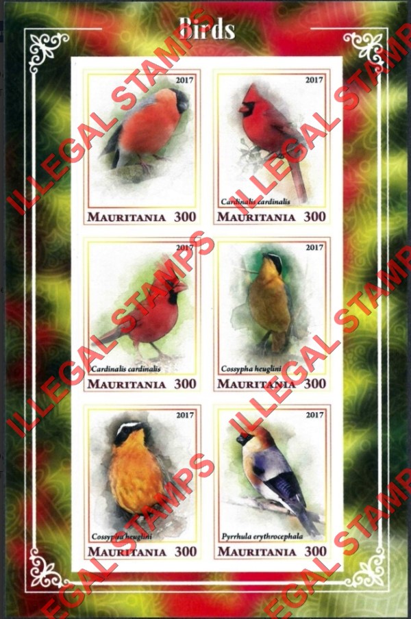 MAURITANIA 2017 Birds Counterfeit Illegal Stamp Souvenir Sheet of 6 (Sheet 2)