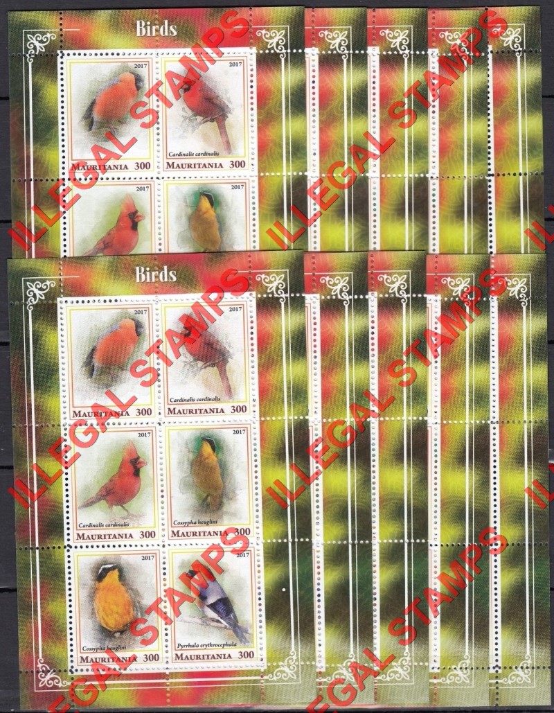 MAURITANIA 2017 Example of Bulk Sales of Counterfeit Illegal Stamp Souvenir Sheets of 6 Dating 2017