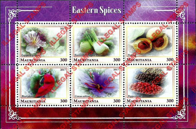 MAURITANIA 2017 Eastern Spices Counterfeit Illegal Stamp Souvenir Sheet of 6 (Sheet 2)