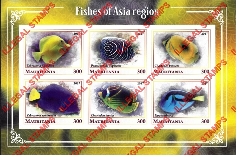 MAURITANIA 2017 Fish of the Asia Region Counterfeit Illegal Stamp Souvenir Sheet of 6 (Sheet 2)