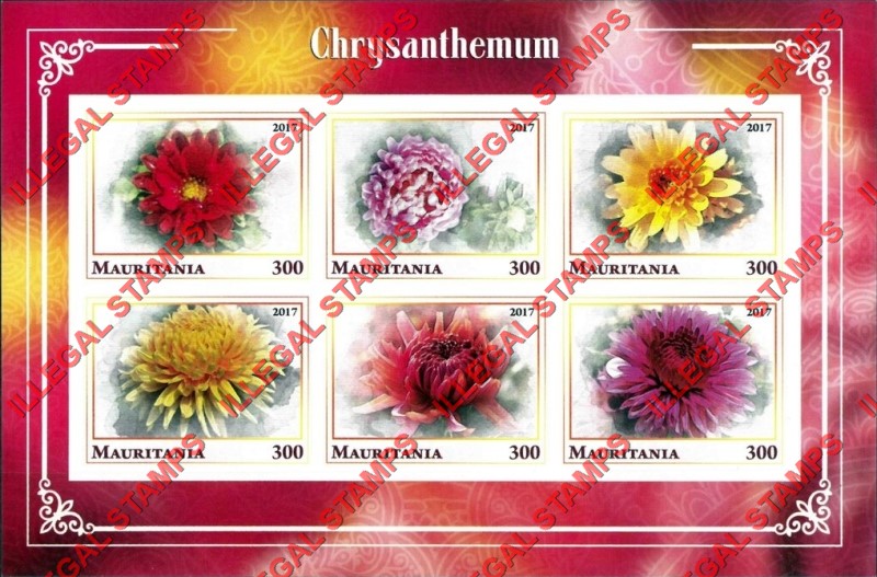 MAURITANIA 2017 Flowers Chrysanthemum Counterfeit Illegal Stamp Souvenir Sheet of 6 (Sheet 1)