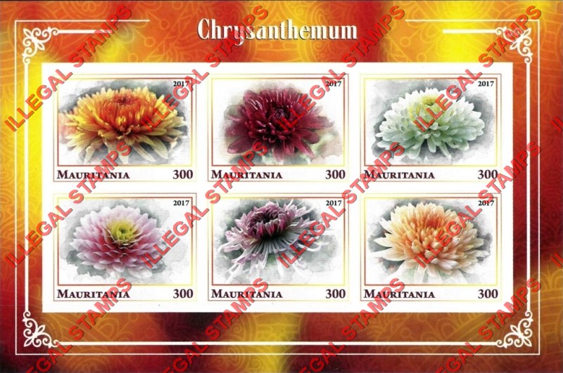 MAURITANIA 2017 Flowers Chrysanthemum Counterfeit Illegal Stamp Souvenir Sheet of 6 (Sheet 2)