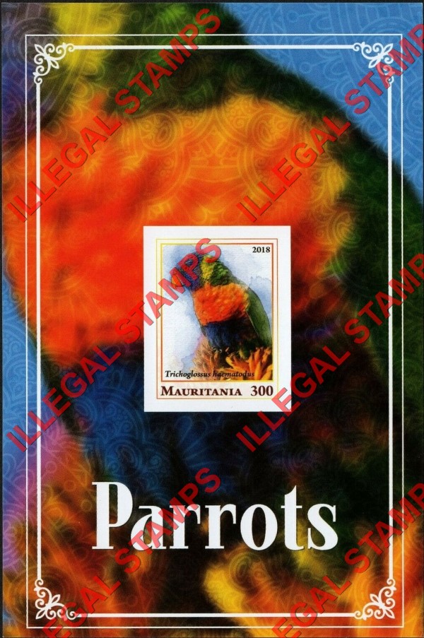 MAURITANIA 2018 Parrots Counterfeit Illegal Stamp Souvenir Sheet of 1