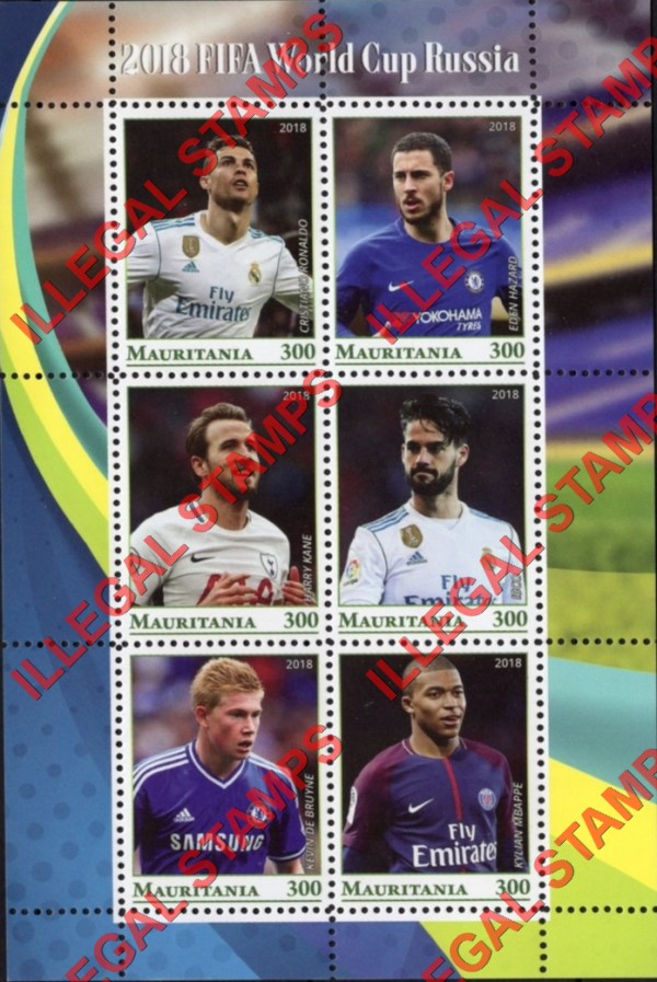 MAURITANIA 2018 FIFA World Cup soccer Players Counterfeit Illegal Stamp Souvenir Sheet of 6 (Sheet 2)