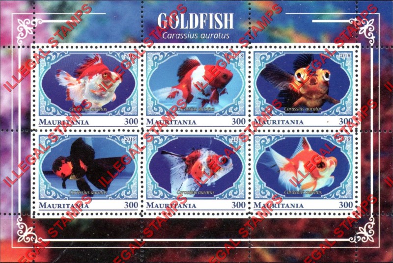 MAURITANIA 2018 Goldfish Counterfeit Illegal Stamp Souvenir Sheet of 6 (Sheet 1)