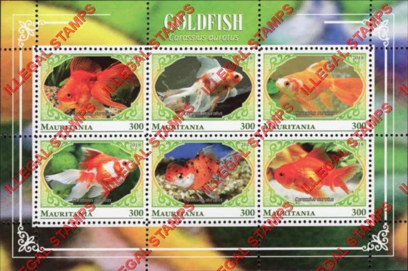 MAURITANIA 2018 Goldfish Counterfeit Illegal Stamp Souvenir Sheet of 6 (Sheet 2)
