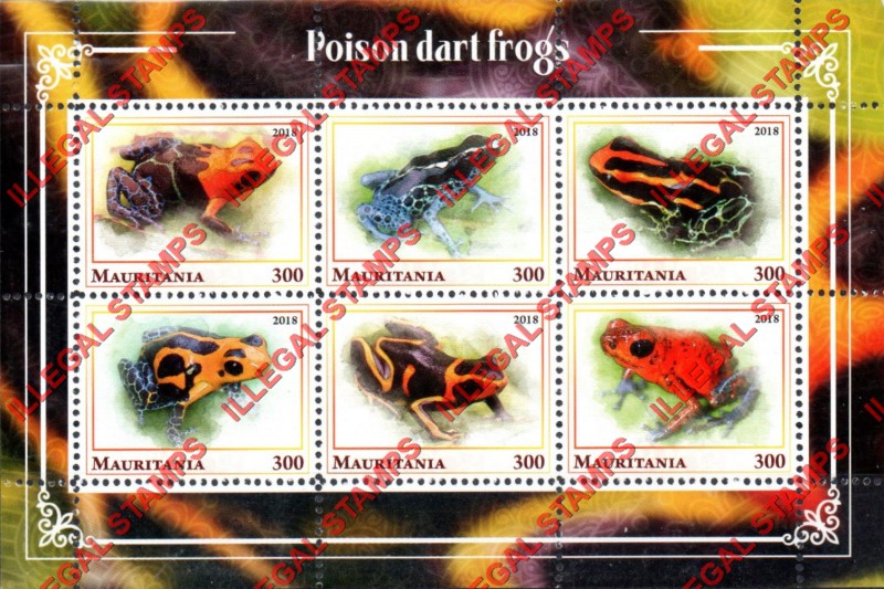 MAURITANIA 2018 Poison Dart Frogs Counterfeit Illegal Stamp Souvenir Sheet of 6