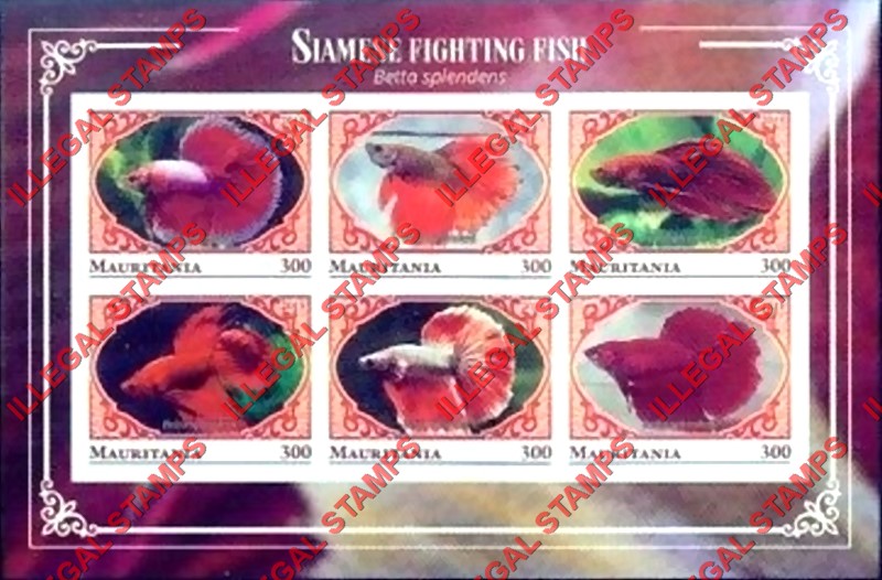 MAURITANIA 2018 Siamese Fighting Fish Counterfeit Illegal Stamp Souvenir Sheet of 6 (Sheet 1)