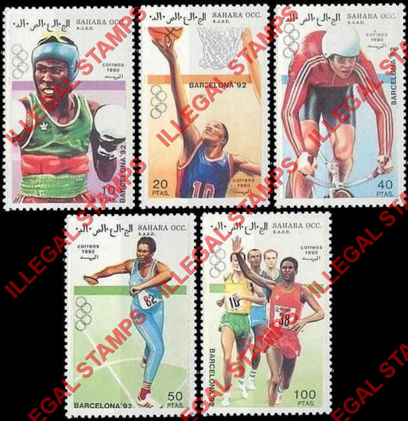 Sahara Occ. RASD 1990 Olympic Games in Barcelona in 1992 Counterfeit Illegal Stamp Set of 5
