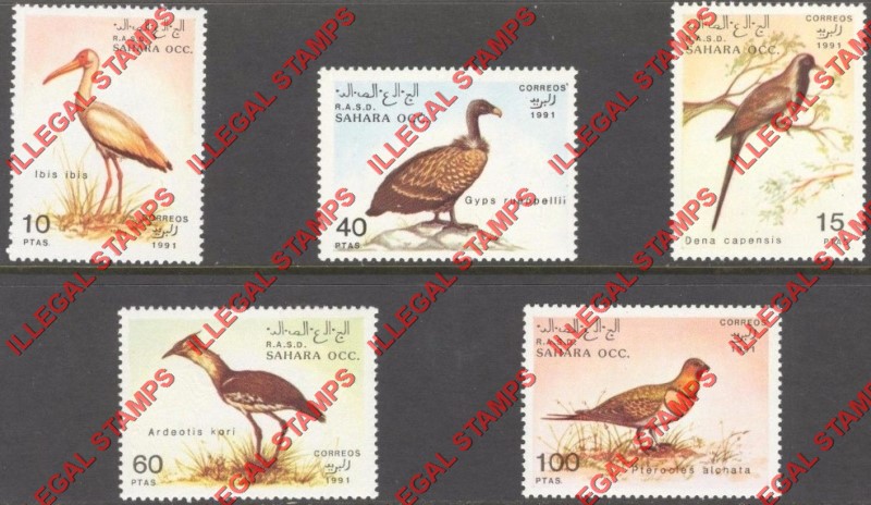 Sahara Occ. RASD 1991 Birds Counterfeit Illegal Stamp Set of 5