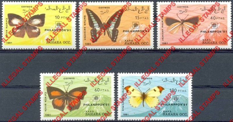 Sahara Occ. RASD 1991 Butterflies Counterfeit Illegal Stamp Set of 5