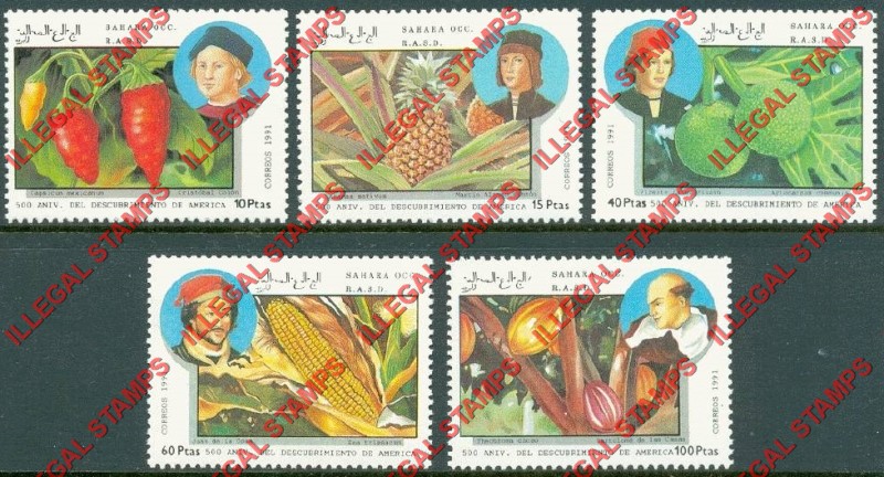 Sahara Occ. RASD 1991 Christopher Columbus Discovery of America Counterfeit Illegal Stamp Set of 5