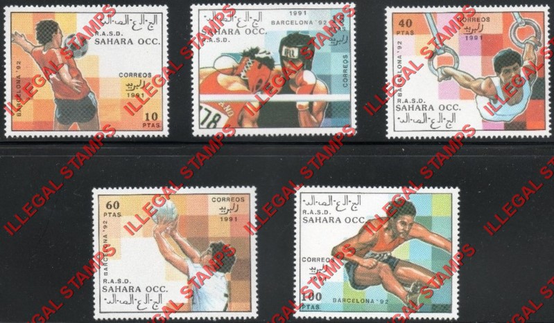 Sahara Occ. RASD 1991 Olympic Games in Barcelona in 1992 Counterfeit Illegal Stamp Set of 5