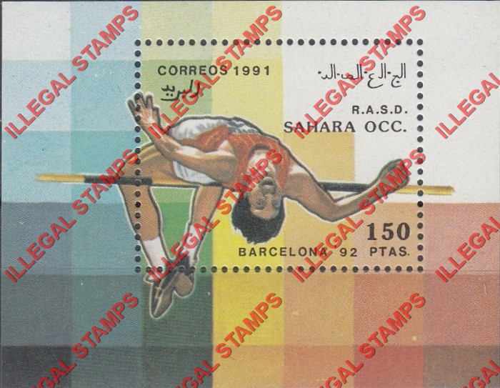 Sahara Occ. RASD 1991 Olympic Games in Barcelona in 1992 Counterfeit Illegal Stamp Souvenir Sheet of 1