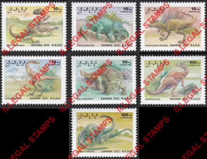 Sahara Occ. RASD 1992 Dinosaurs Counterfeit Illegal Stamp Set of 7