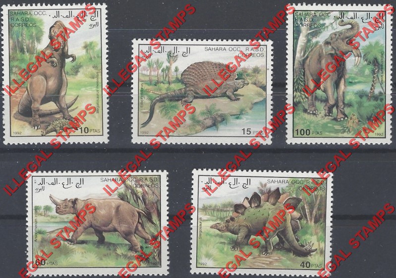 Sahara Occ. RASD 1992 Dinosaurs (different) Counterfeit Illegal Stamp Set of 5