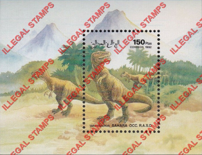 Sahara Occ. RASD 1992 Dinosaurs Counterfeit Illegal Stamp Souvenir Sheet of 1