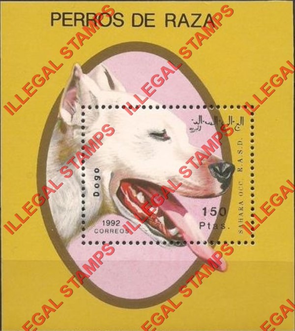 Sahara Occ. RASD 1992 Dogs Counterfeit Illegal Stamp Souvenir Sheet of 1