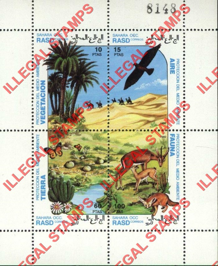 Sahara Occ. RASD 1992 Environmental Protection Counterfeit Illegal Stamp Souvenir Sheet of 4