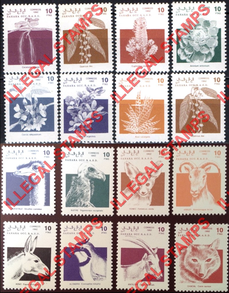 Sahara Occ. RASD 1992 Flora and Fauna Counterfeit Illegal Stamp Set of 16