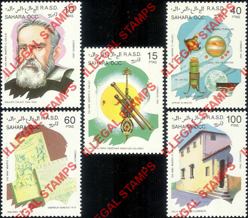 Sahara Occ. RASD 1992 Galileo Astronomy Counterfeit Illegal Stamp Set of 5