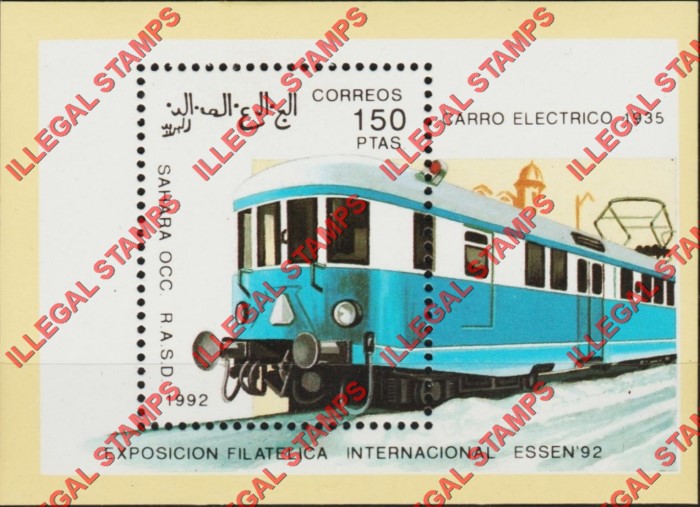 Sahara Occ. RASD 1992 Metro Diesel and Electric Train Passenger Cars Counterfeit Illegal Stamp Souvenir Sheet of 1