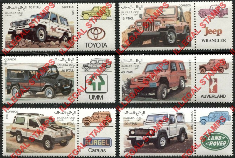 Sahara Occ. RASD 1992 Off Road Vehicles Counterfeit Illegal Stamp Set of 6
