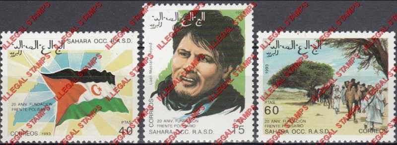 Sahara Occ. RASD 1993 20th anniversary of the Polisario Front Foundation Counterfeit Illegal Stamp Set of 3