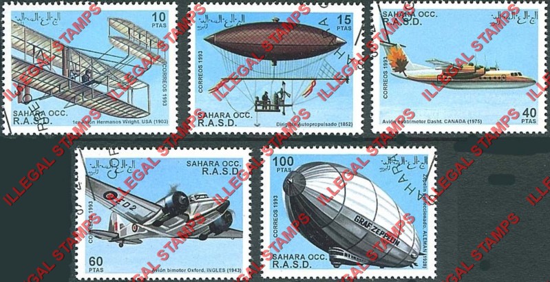 Sahara Occ. RASD 1993 Aircraft Counterfeit Illegal Stamp Set of 5