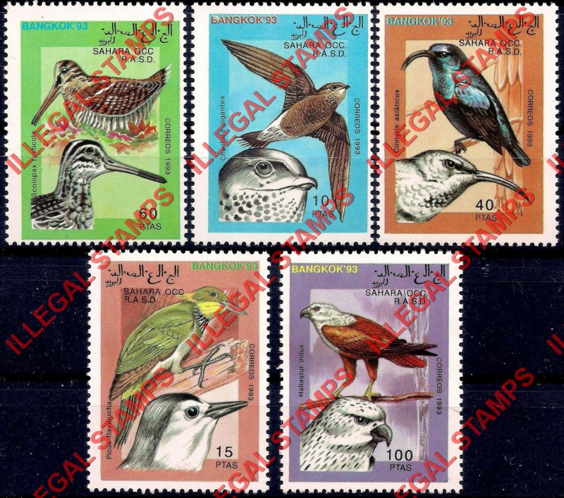 Sahara Occ. RASD 1993 Birds Bangkok Stamp Exhibition Counterfeit Illegal Stamp Set of 5