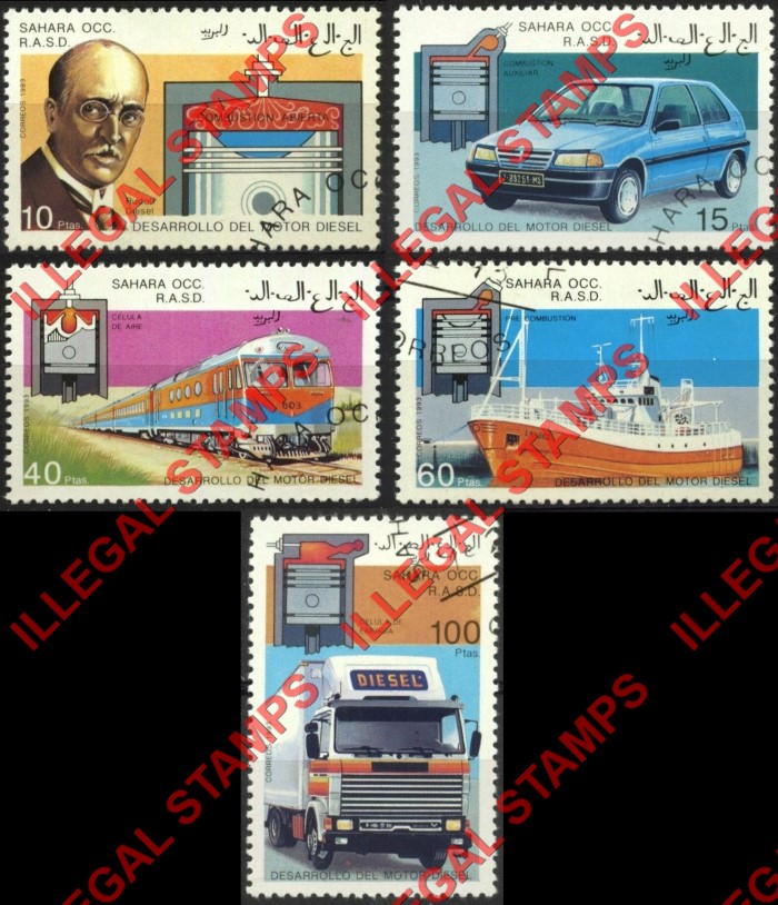 Sahara Occ. RASD 1993 Diesel Powered Transportation Counterfeit Illegal Stamp Set of 5