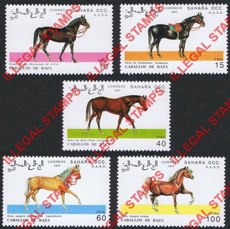 Sahara Occ. RASD 1993 Horses Counterfeit Illegal Stamp Set of 5