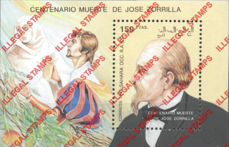 Sahara Occ. RASD 1993 Jose Zorrilla Playwrite Counterfeit Illegal Stamp Souvenir Sheet of 1