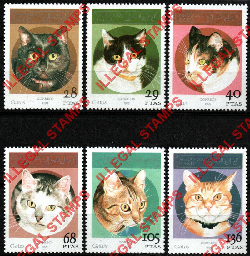 Sahara Occ. RASD 1995 Cats Counterfeit Illegal Stamp Set of 6