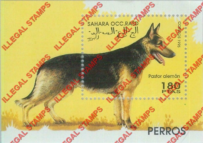 Sahara Occ. RASD 1995 Dogs Counterfeit Illegal Stamp Souvenir Sheet of 1