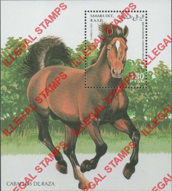 Sahara Occ. RASD 1995 Horses Counterfeit Illegal Stamp Souvenir Sheet of 1