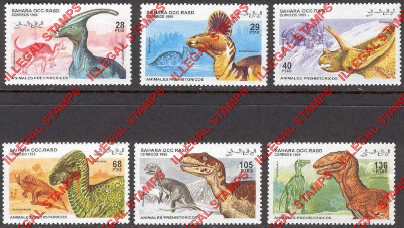 Sahara Occ. RASD 1995 Prehistoric Animals Counterfeit Illegal Stamp Set of 6