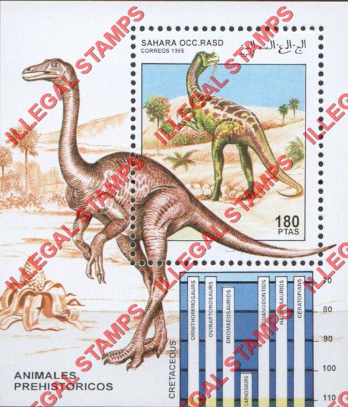 Sahara Occ. RASD 1995 Prehistoric Animals Counterfeit Illegal Stamp Souvenir Sheet of 1